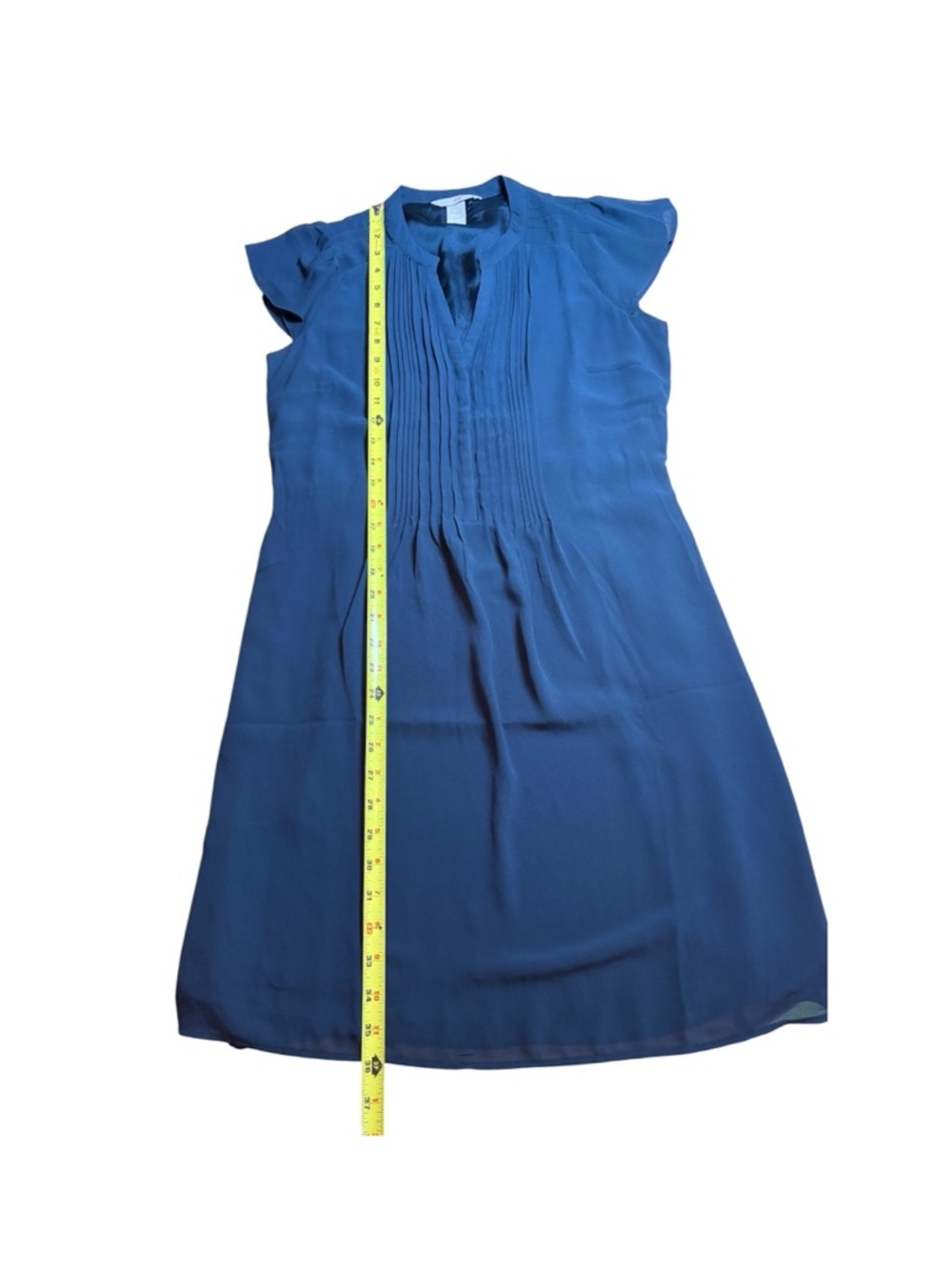 H&M Dark Teal Chiffon Dress Pin-Tuck Pleats Minimalist Dark Academia Size Small - Picture 11 of 16